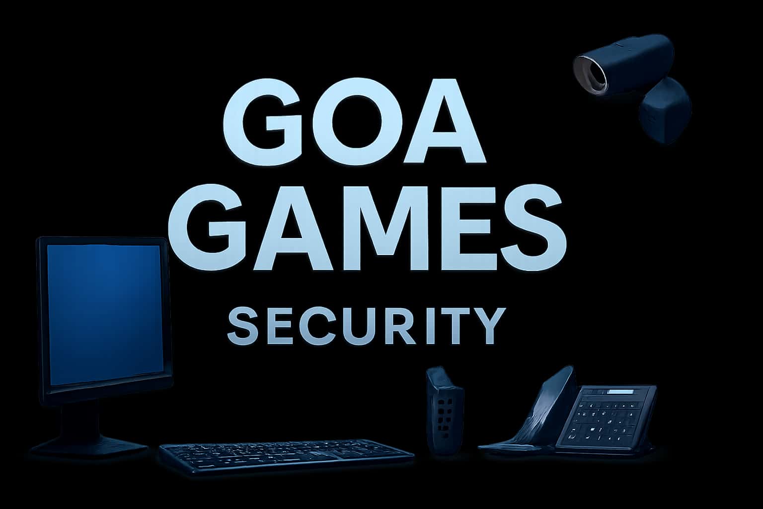 A high-tech visual representation of Goa Games Security with essential security elements.